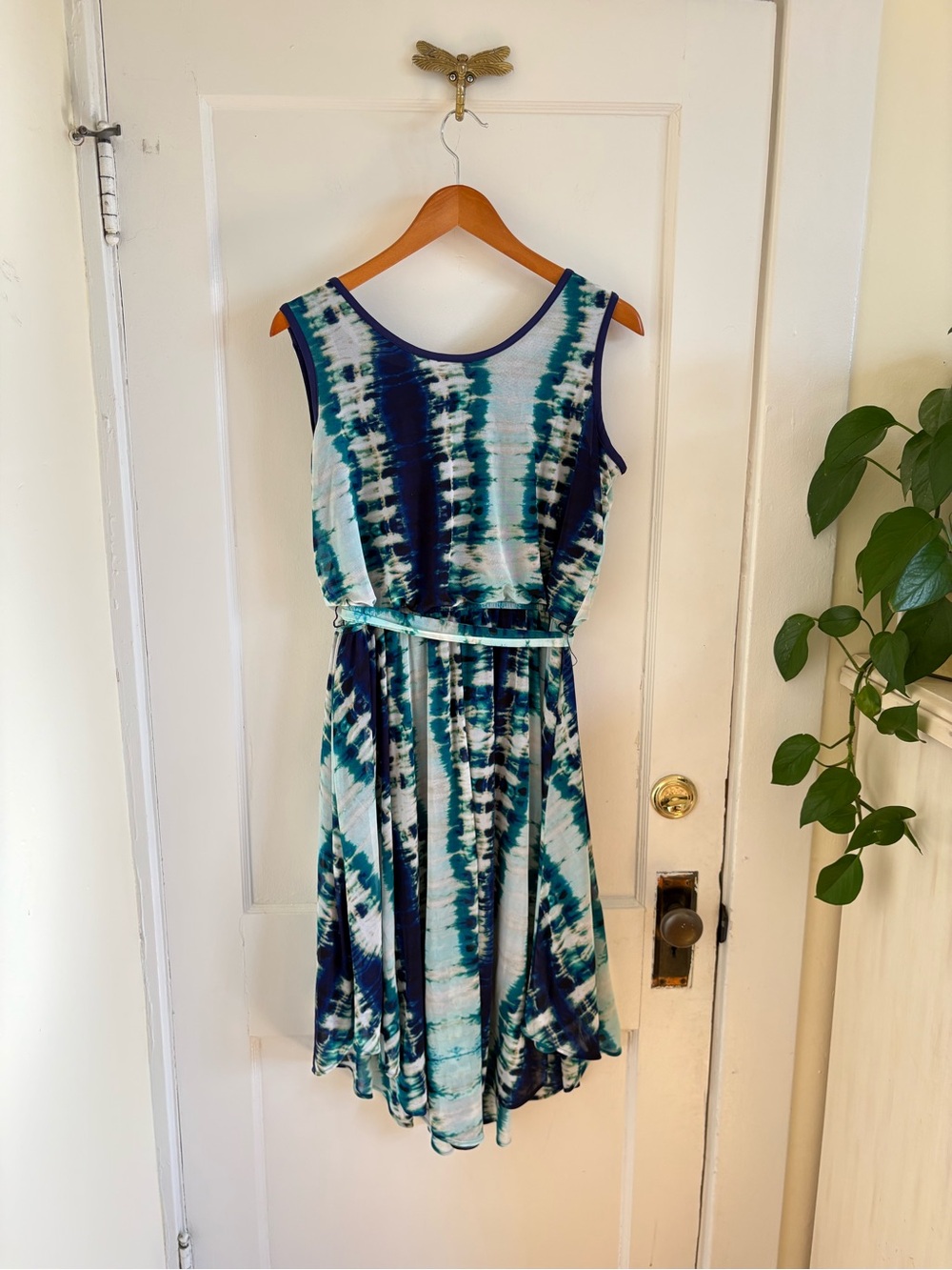 SOHO Apparel Blue Tie Dye Sleeveless Midi Dress Large - Picture 7 of 10